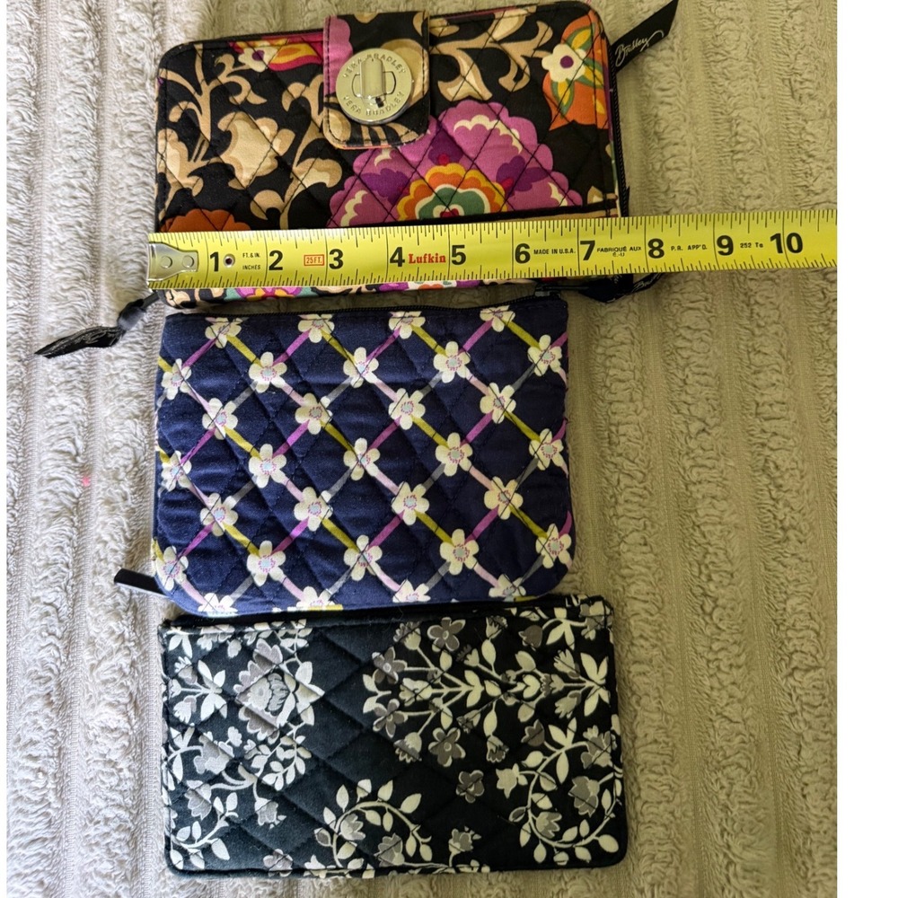 Vera Bradley Bundle Turnlock Wallet Zip ID Case Coin Pouch Quilted Floral 3pc St - Picture 10 of 11